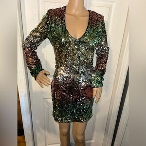 Windsor Sequin Multicolor Long Sleeve Mini Dress MEDIUM